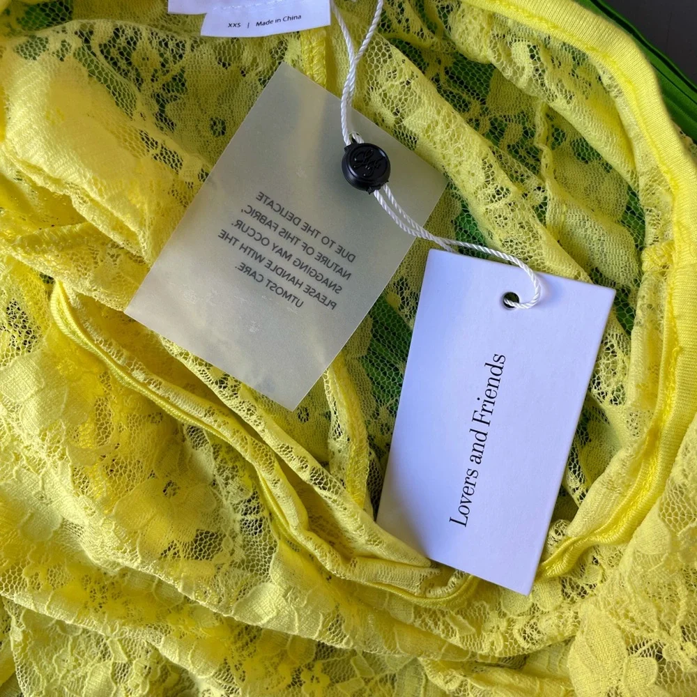 Lovers and Friends yellow lace top and skirt set NWT